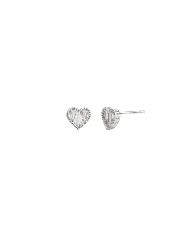 Baguette CZ Heart Studs sold by Blue Ruby
