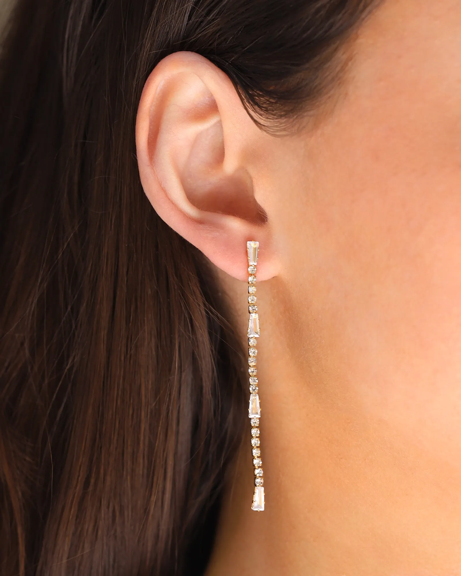 Baguette & Round CZ Strand Drop Earrings sold by Blue Ruby product image thumbnail 2