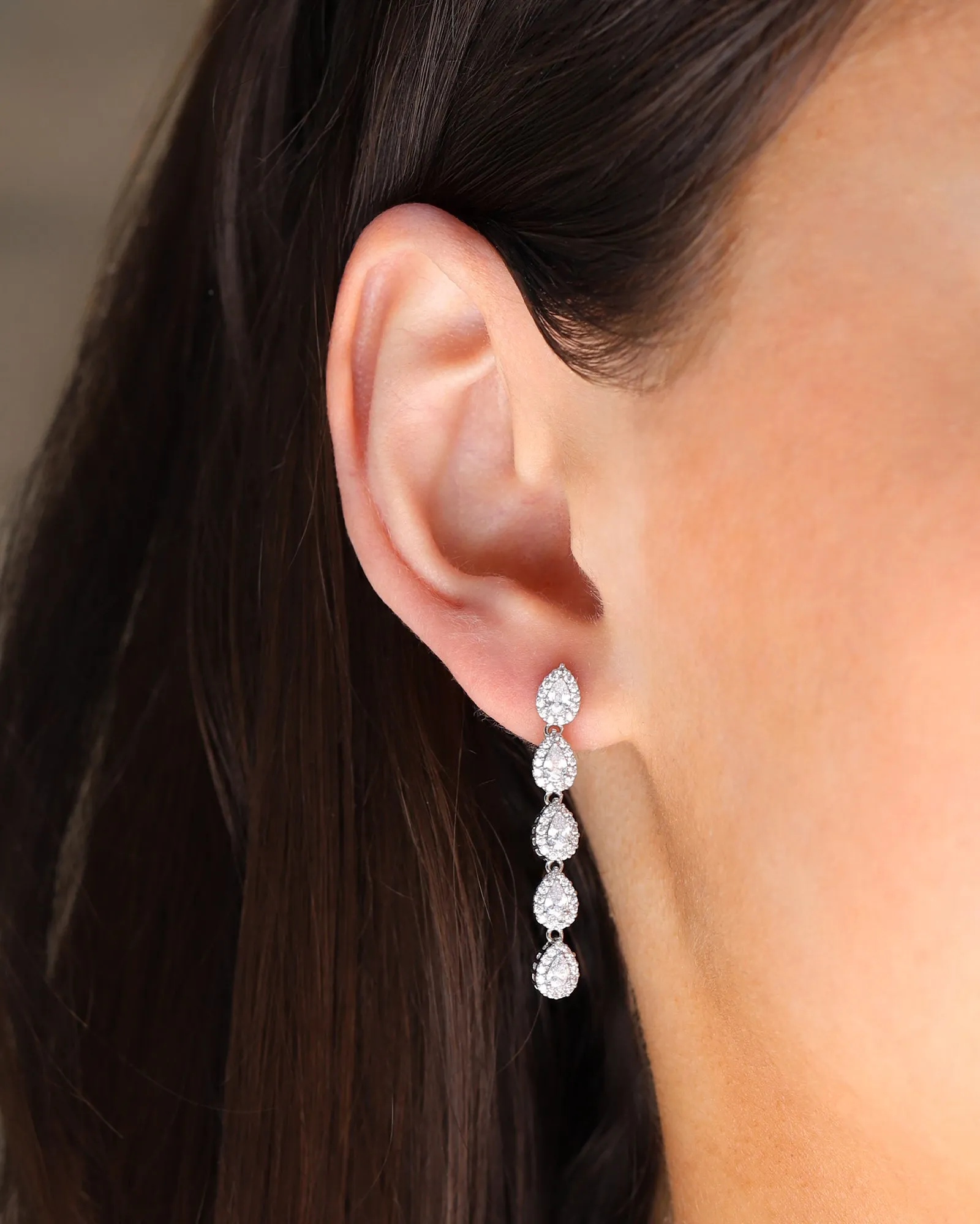 Teardrop Halo CZ Strand Drop Earrings sold by Blue Ruby product image thumbnail 2