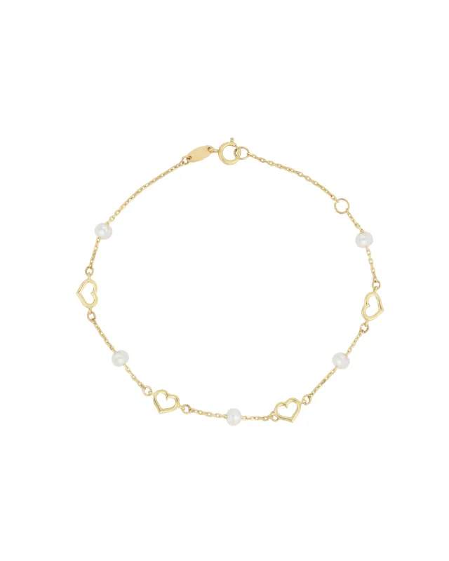 Heart & Pearl Station Chain Bracelet sold by Blue Ruby