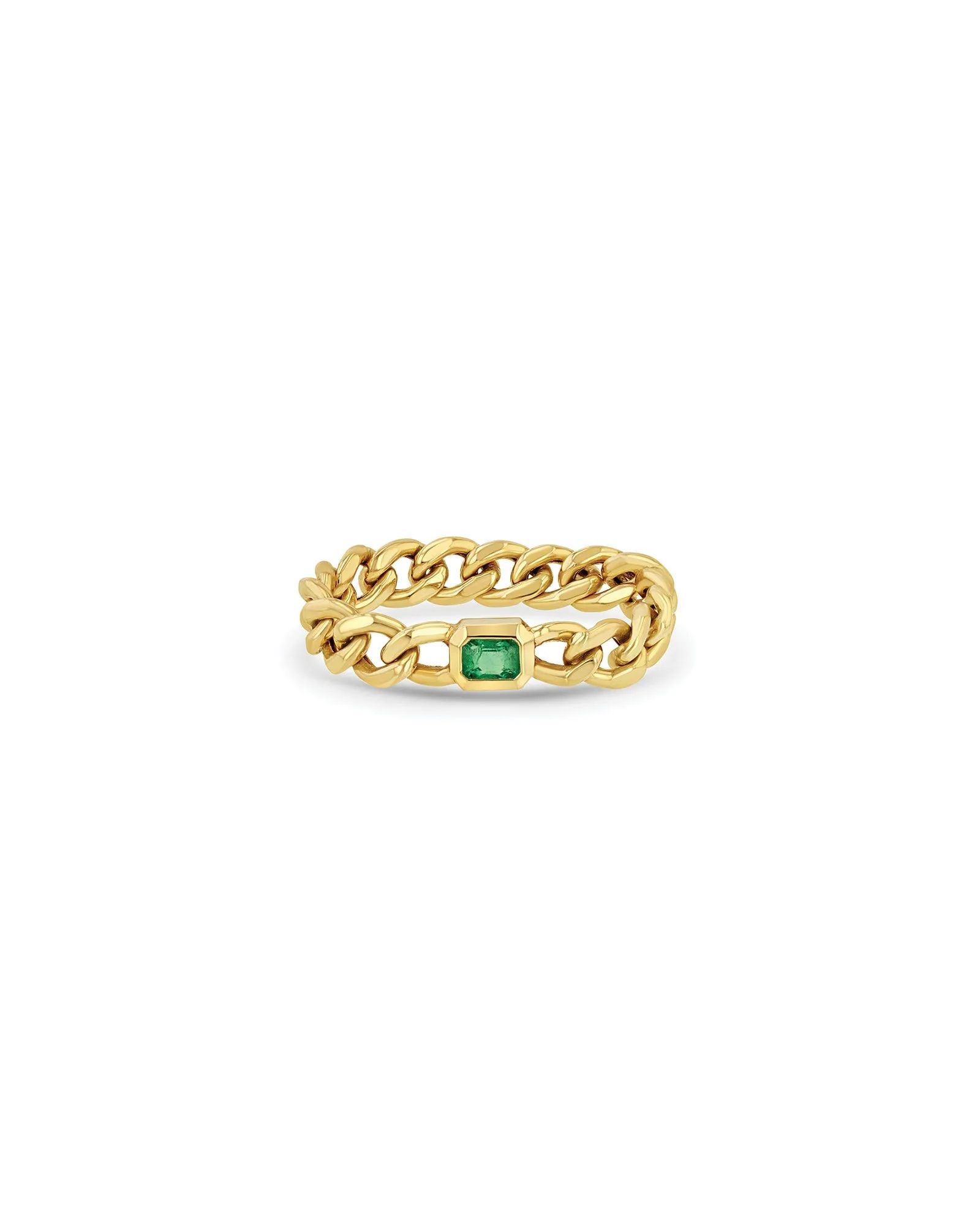 Medium Curb Chain Ring With Emerald Cut Emerald sold by Blue Ruby