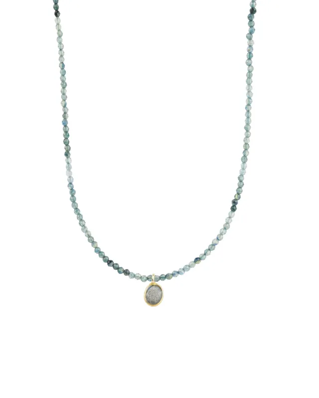 Blue Sapphire & Labradorite Charm Beaded Necklace sold by Blue Ruby