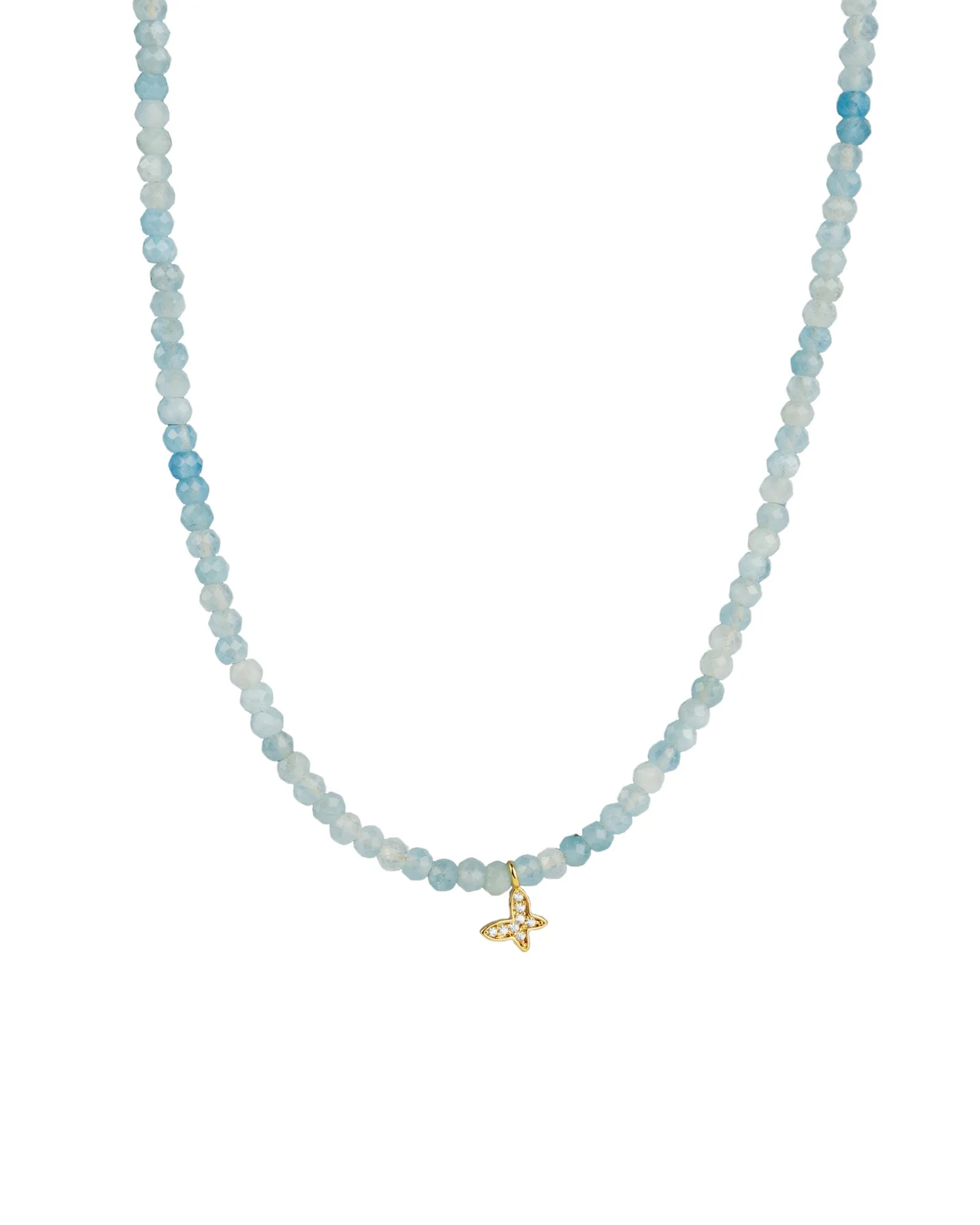 Butterfly Charm Aquamarine Beaded Necklace sold by Blue Ruby