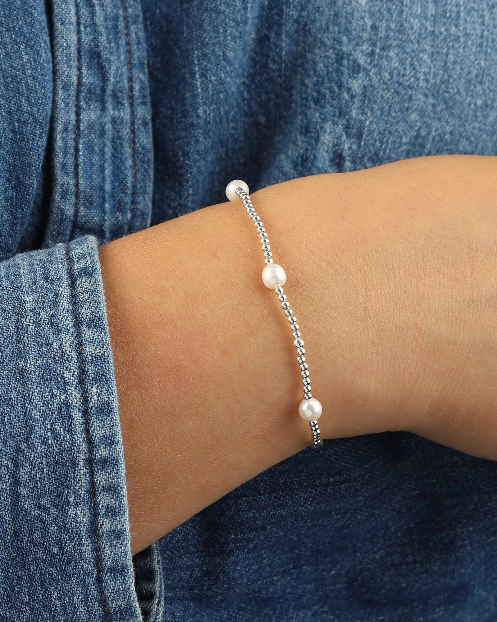 Beaded Station Small Pearl Bracelet | 2mm sold by Blue Ruby product image thumbnail 2