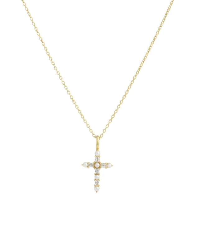 Cross Pearl CZ Necklace sold by Blue Ruby
