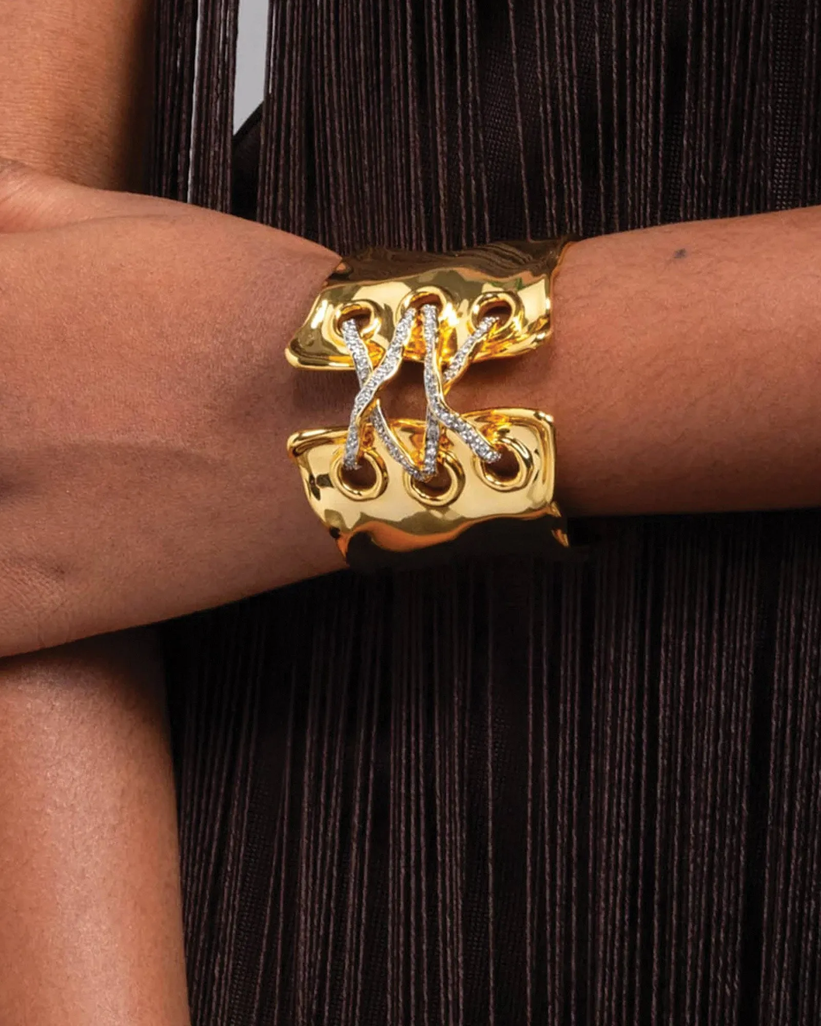 Solanales Gold Crystal Lace Up Cuff Bracelet sold by Blue Ruby product image thumbnail 2