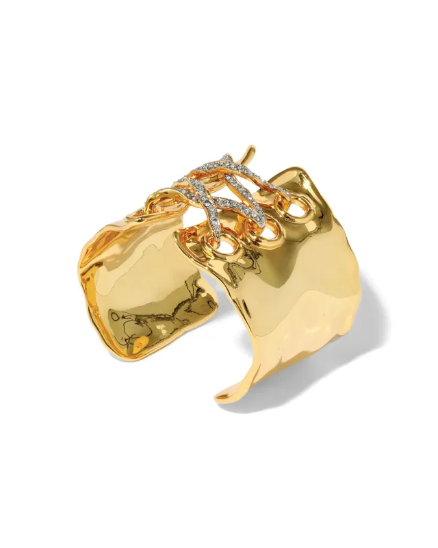 Solanales Gold Crystal Lace Up Cuff Bracelet sold by Blue Ruby