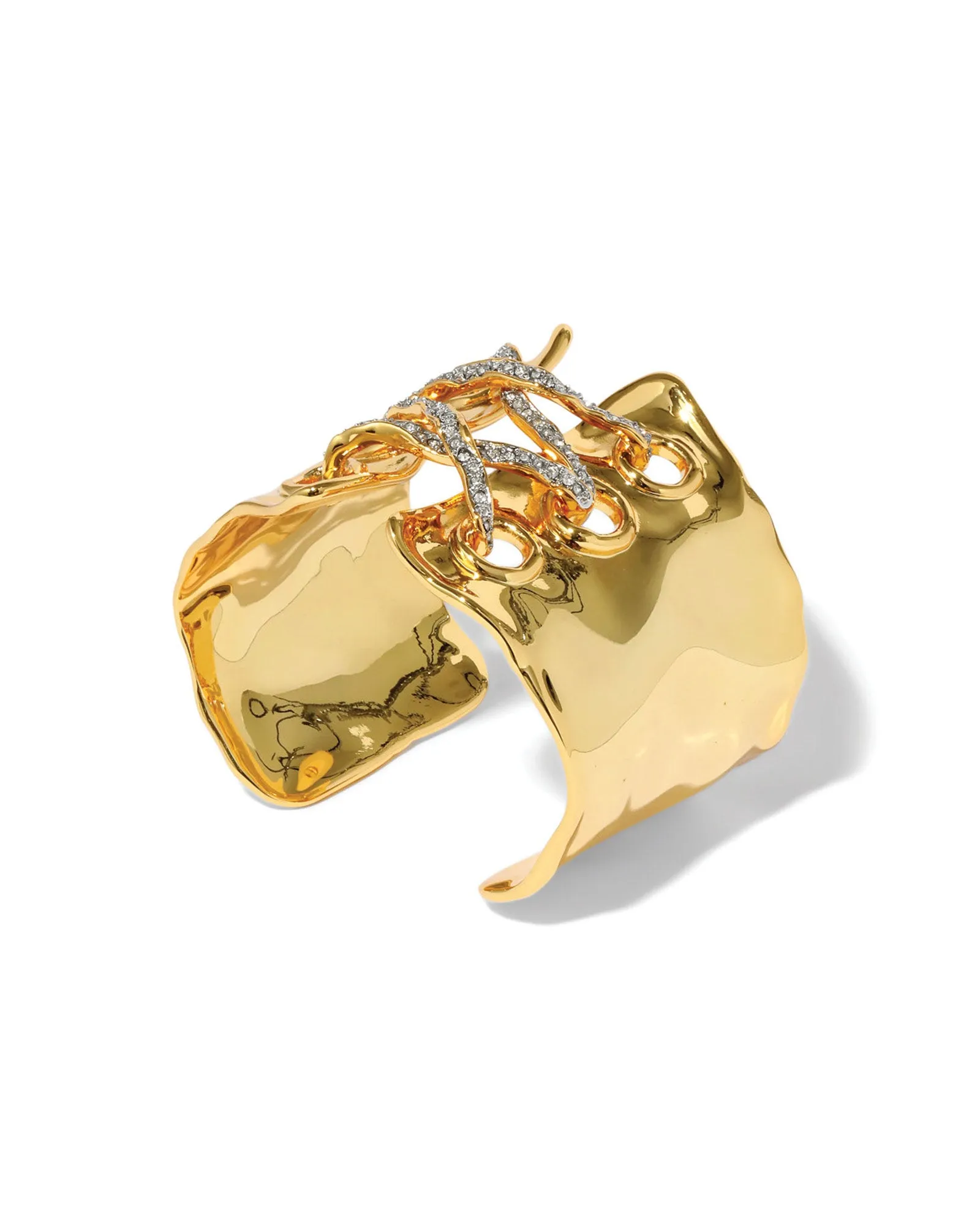 Solanales Gold Crystal Lace Up Cuff Bracelet sold by Blue Ruby