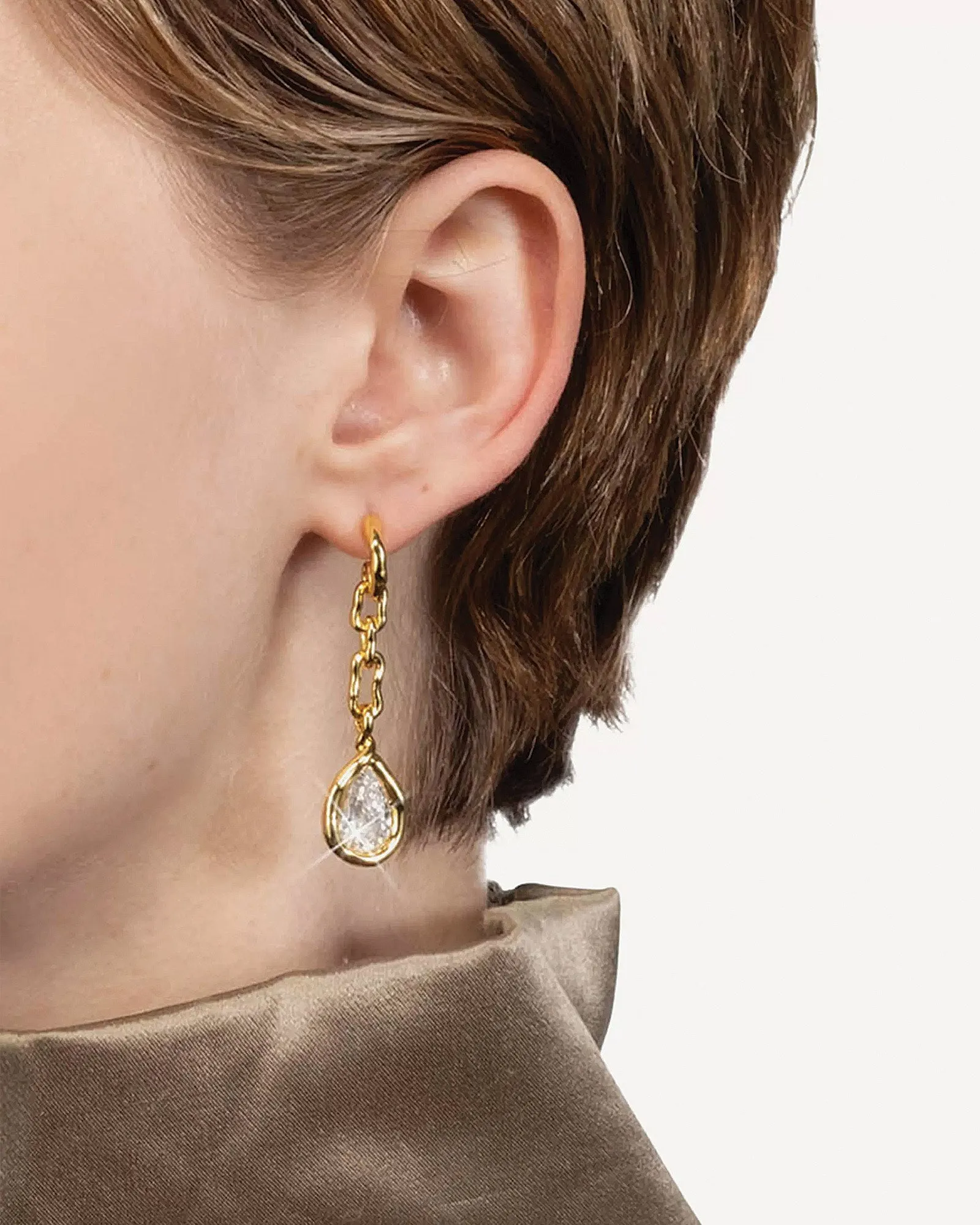 Gold Link Pear CZ Drop Earring sold by Blue Ruby product image thumbnail 2
