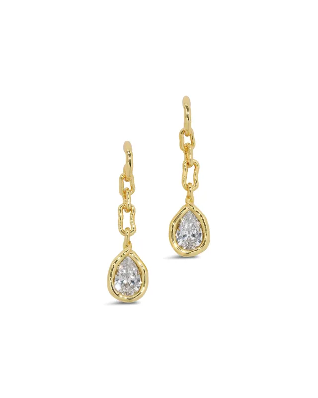 Gold Link Pear CZ Drop Earring sold by Blue Ruby