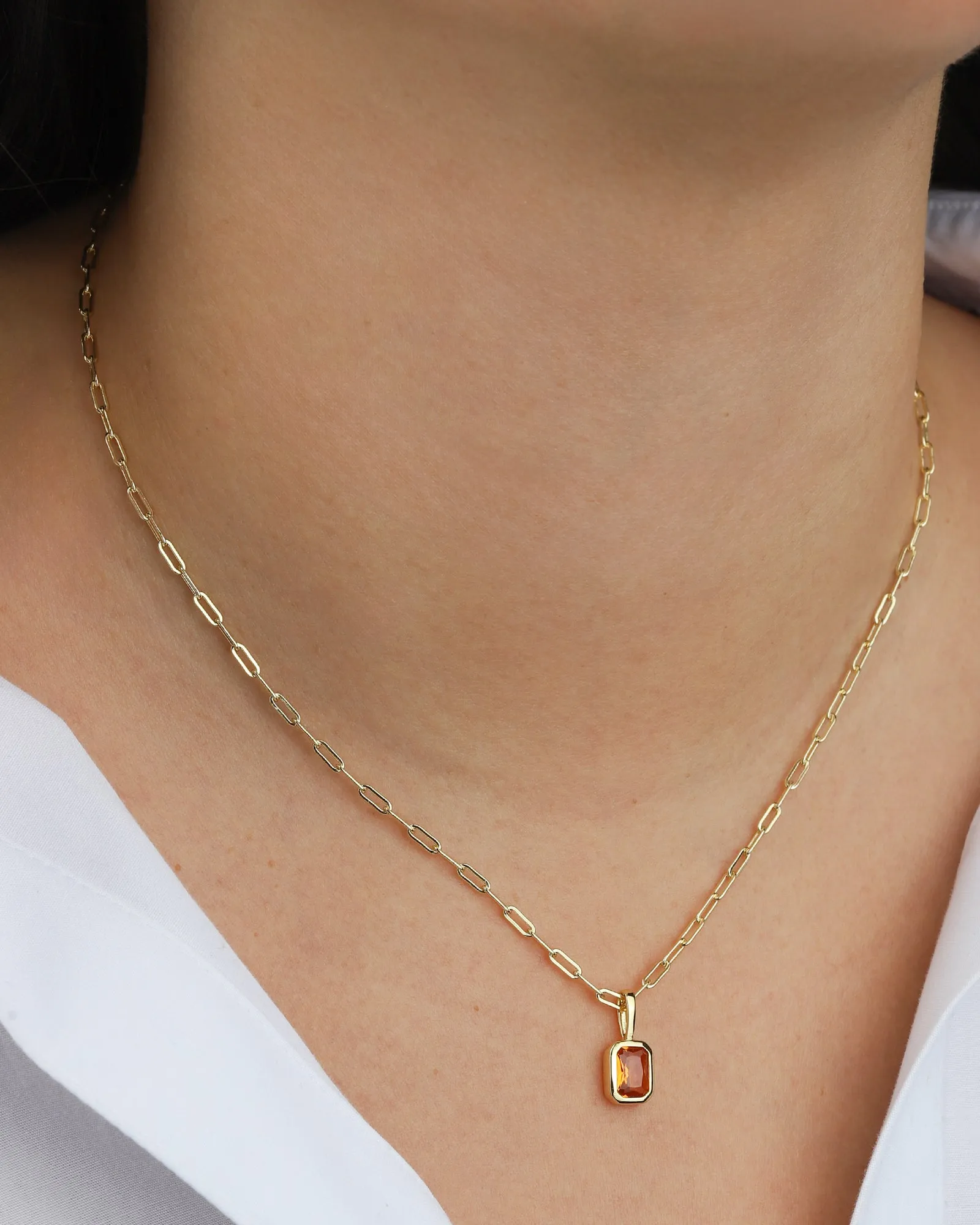 Emerald Cut Birthstone Paperclip Necklace sold by Blue Ruby product image thumbnail 2