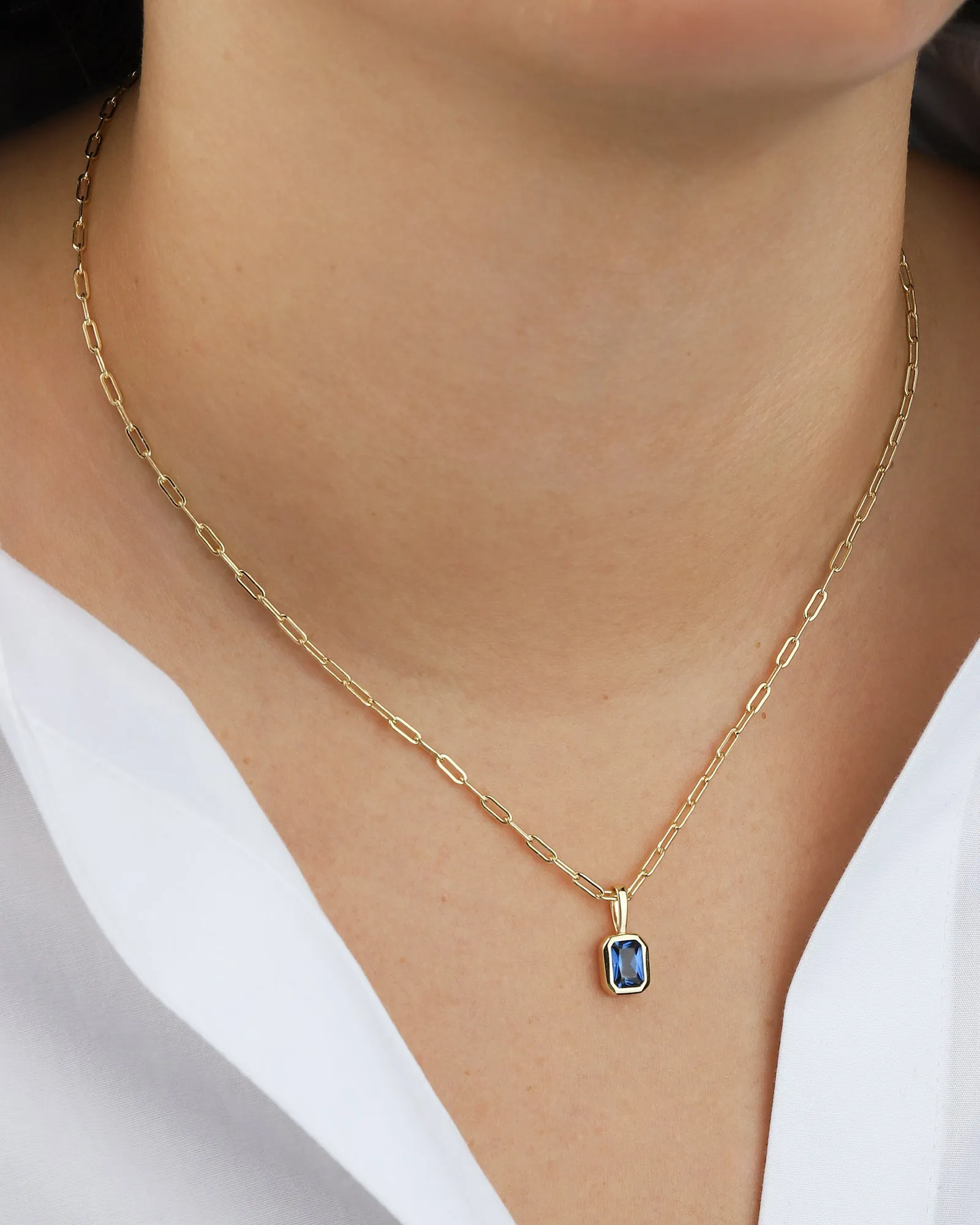 Emerald Cut Birthstone Paperclip Necklace sold by Blue Ruby product image thumbnail 2