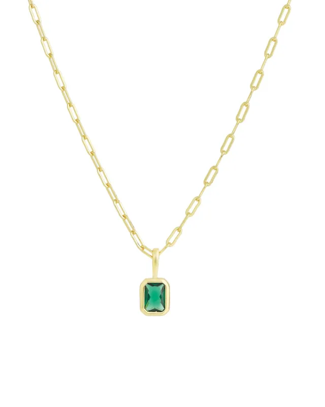 Emerald Cut Birthstone Paperclip Necklace sold by Blue Ruby