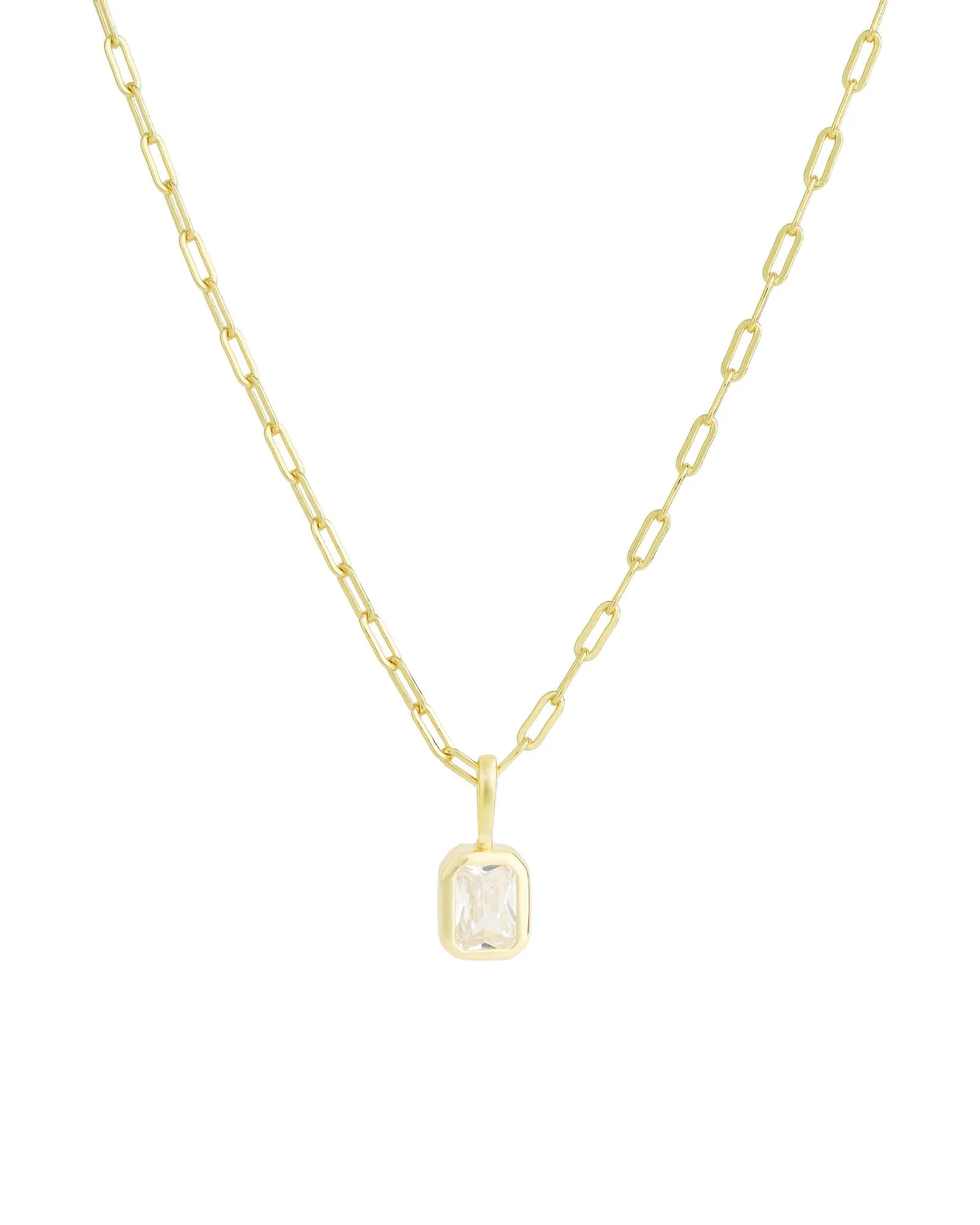 Emerald Cut Birthstone Paperclip Necklace sold by Blue Ruby