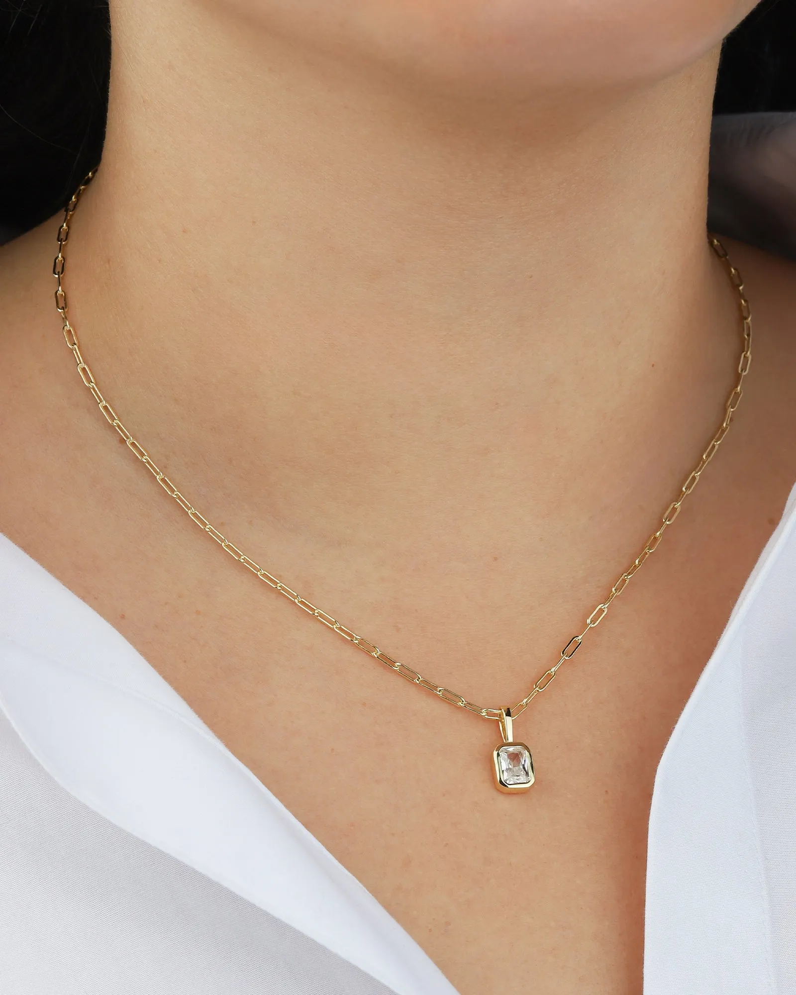 Emerald Cut Birthstone Paperclip Necklace sold by Blue Ruby product image thumbnail 2