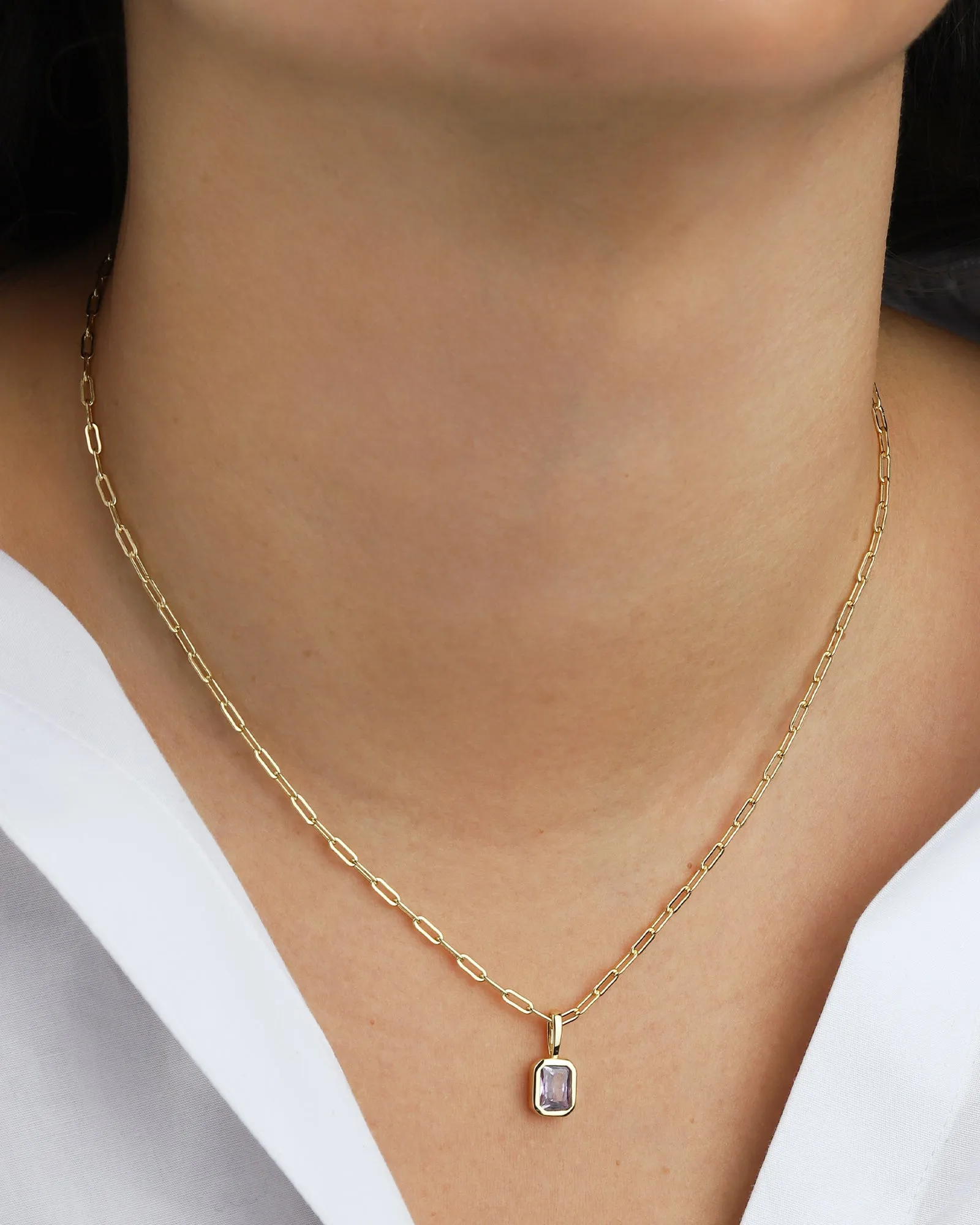 Emerald Cut Birthstone Paperclip Necklace sold by Blue Ruby product image thumbnail 2