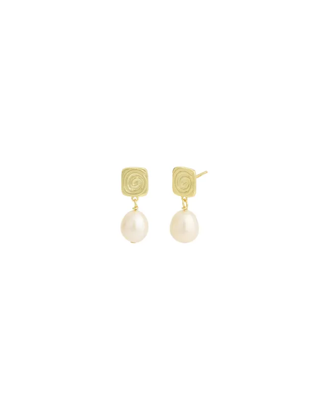 Square Swirl Pearl Drop Studs sold by Blue Ruby