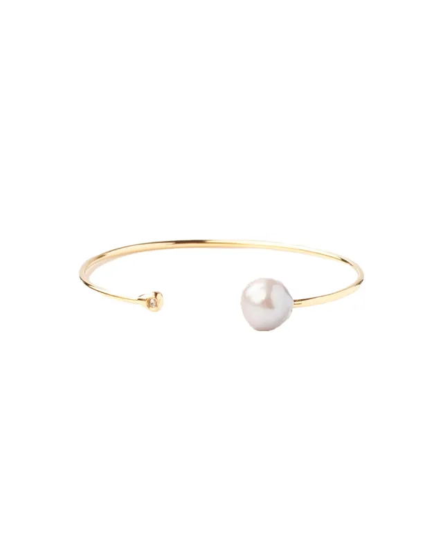 White Pearl and Gold Diamond Cuff made by Chan Luu