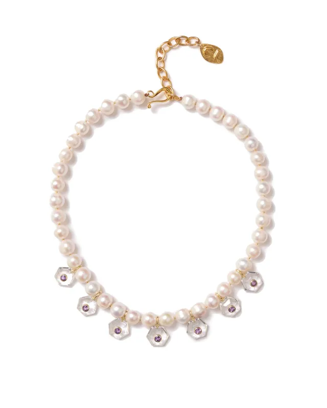 Seven Hexagon Inlay Pearl Necklace made by Chan Luu