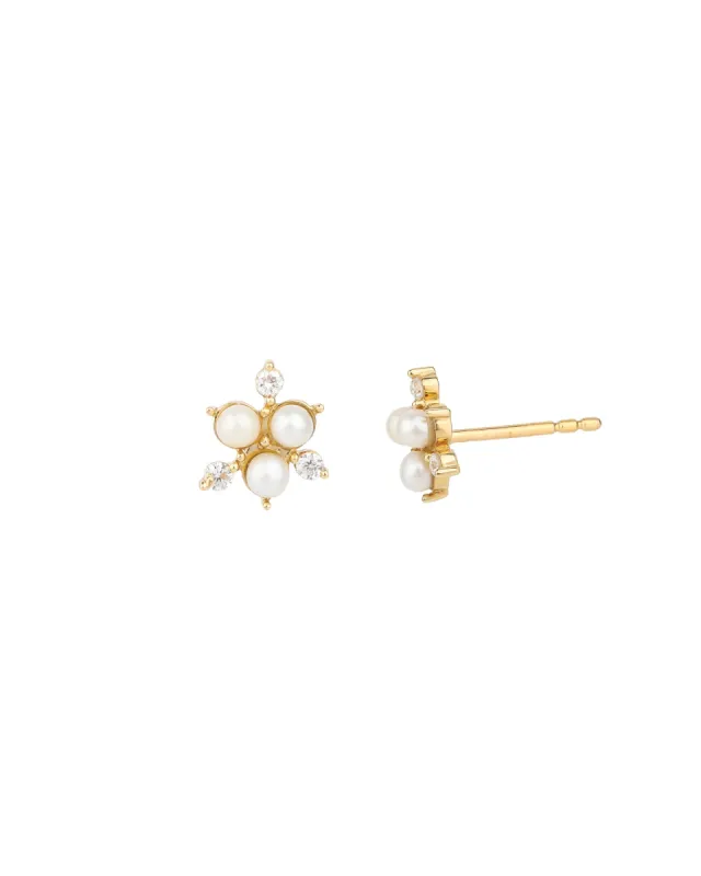 Pearl Diamond Cluster Studs sold by Blue Ruby