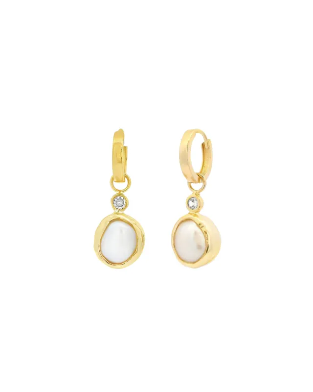 Pearl Bezel CZ Huggies sold by Blue Ruby