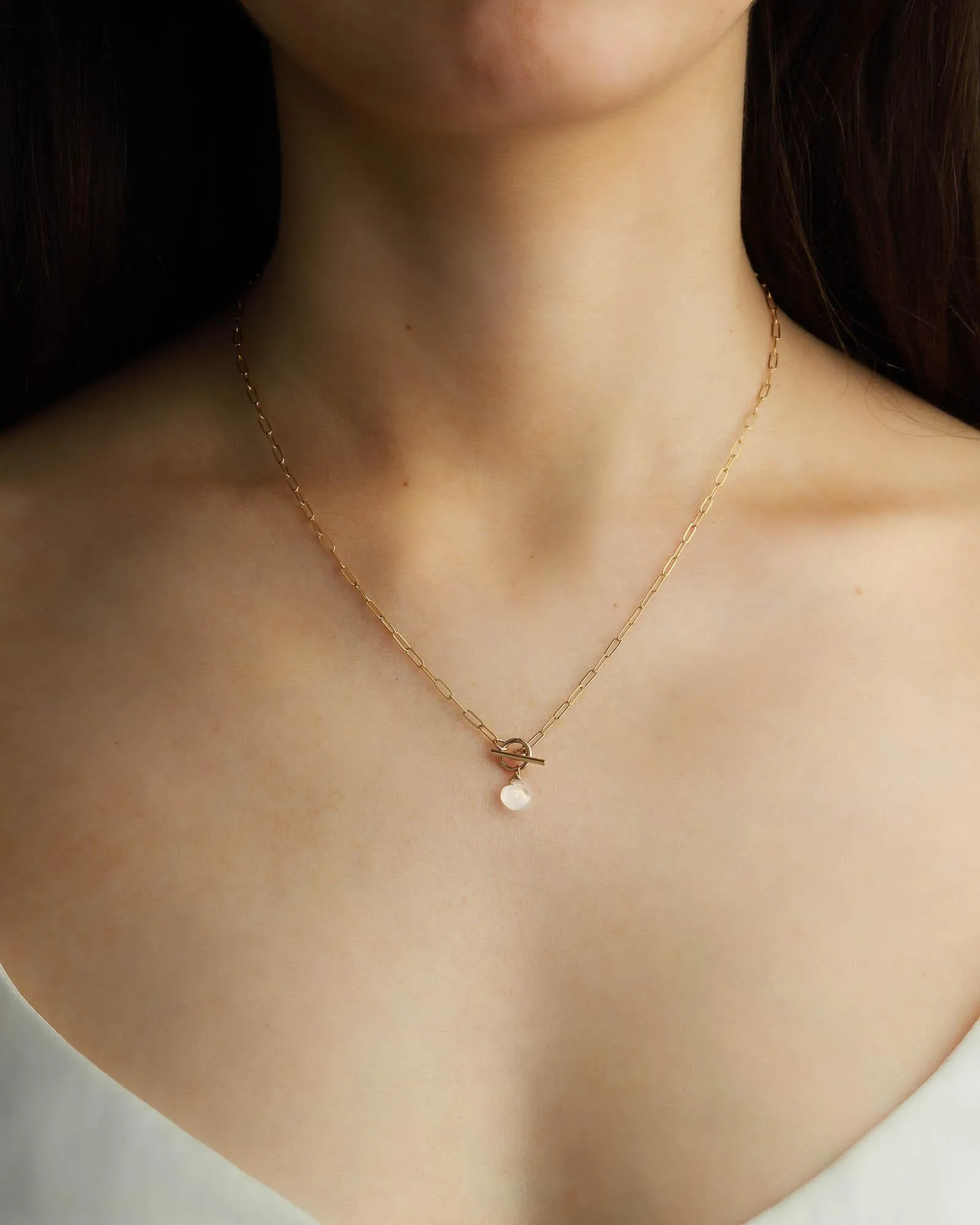 XS Paperclip Toggle Stone Drop Necklace sold by Blue Ruby product image thumbnail 2