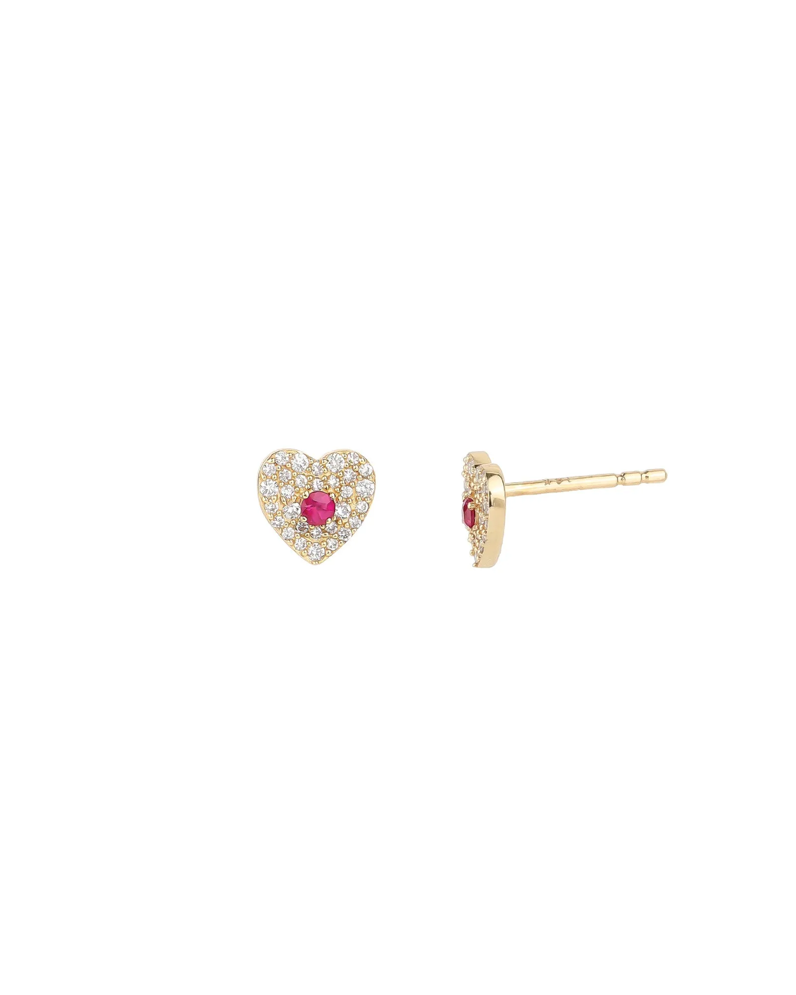 Pavé Heart Ruby Studs sold by Blue Ruby