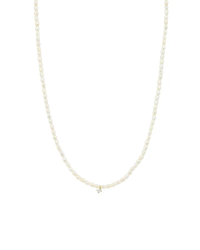 Pearl + 1 CZ Drop Necklace sold by Blue Ruby