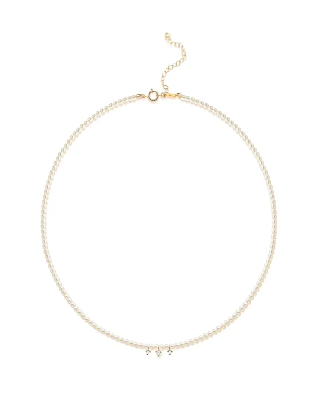 Pearl + 3 CZ Drop Necklace sold by Blue Ruby