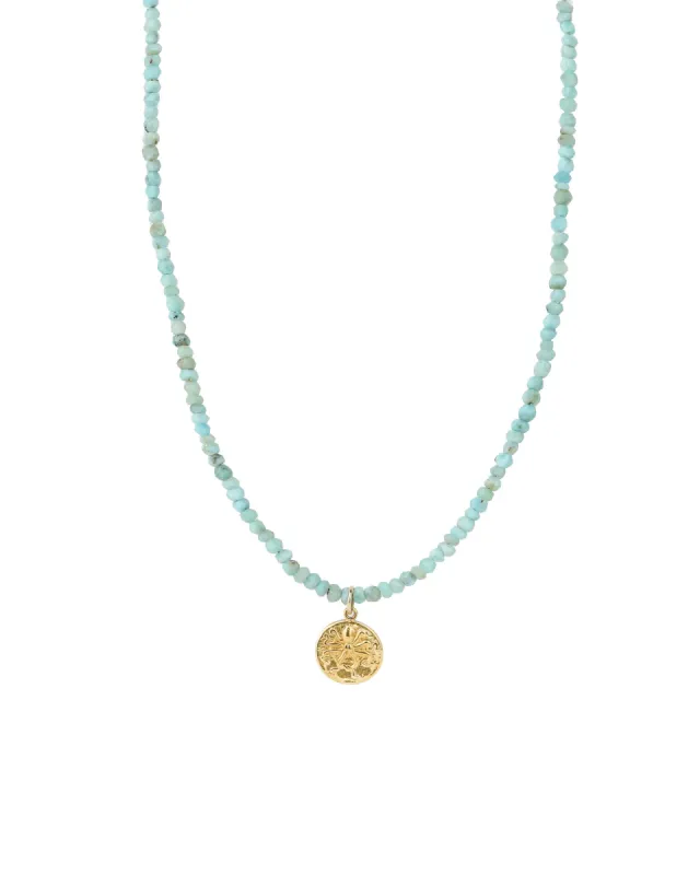 Larimar Beaded Coin Charm Necklace | 3mm sold by Blue Ruby