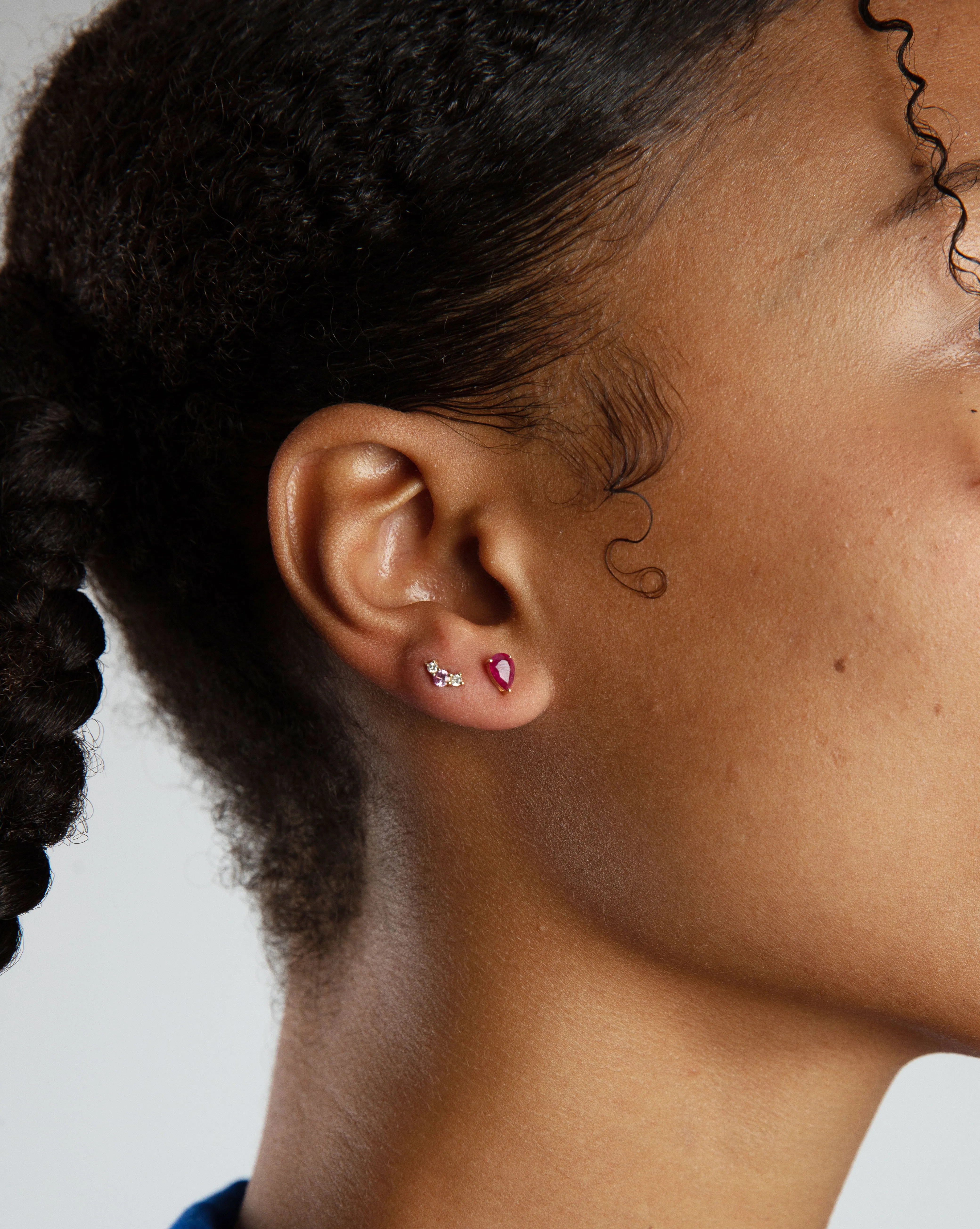 Triple Pink Sapphire + Diamond Curved Stud sold by Blue Ruby product image thumbnail 2