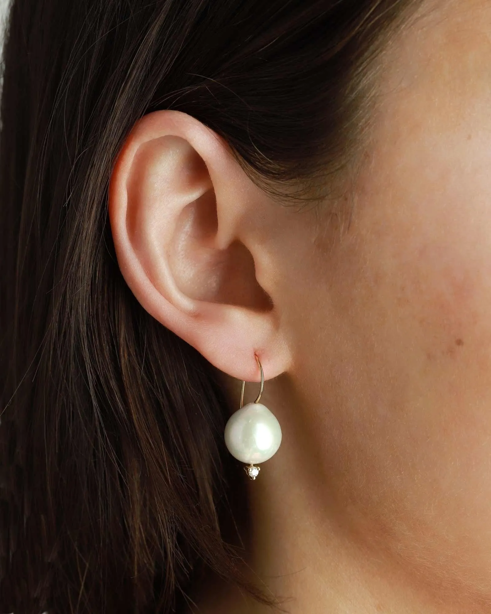 French Wire Large Pearl + Diamond Earrings sold by Blue Ruby product image thumbnail 2