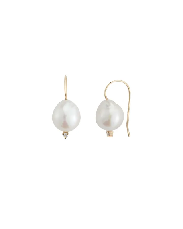 French Wire Large Pearl + Diamond Earrings sold by Blue Ruby