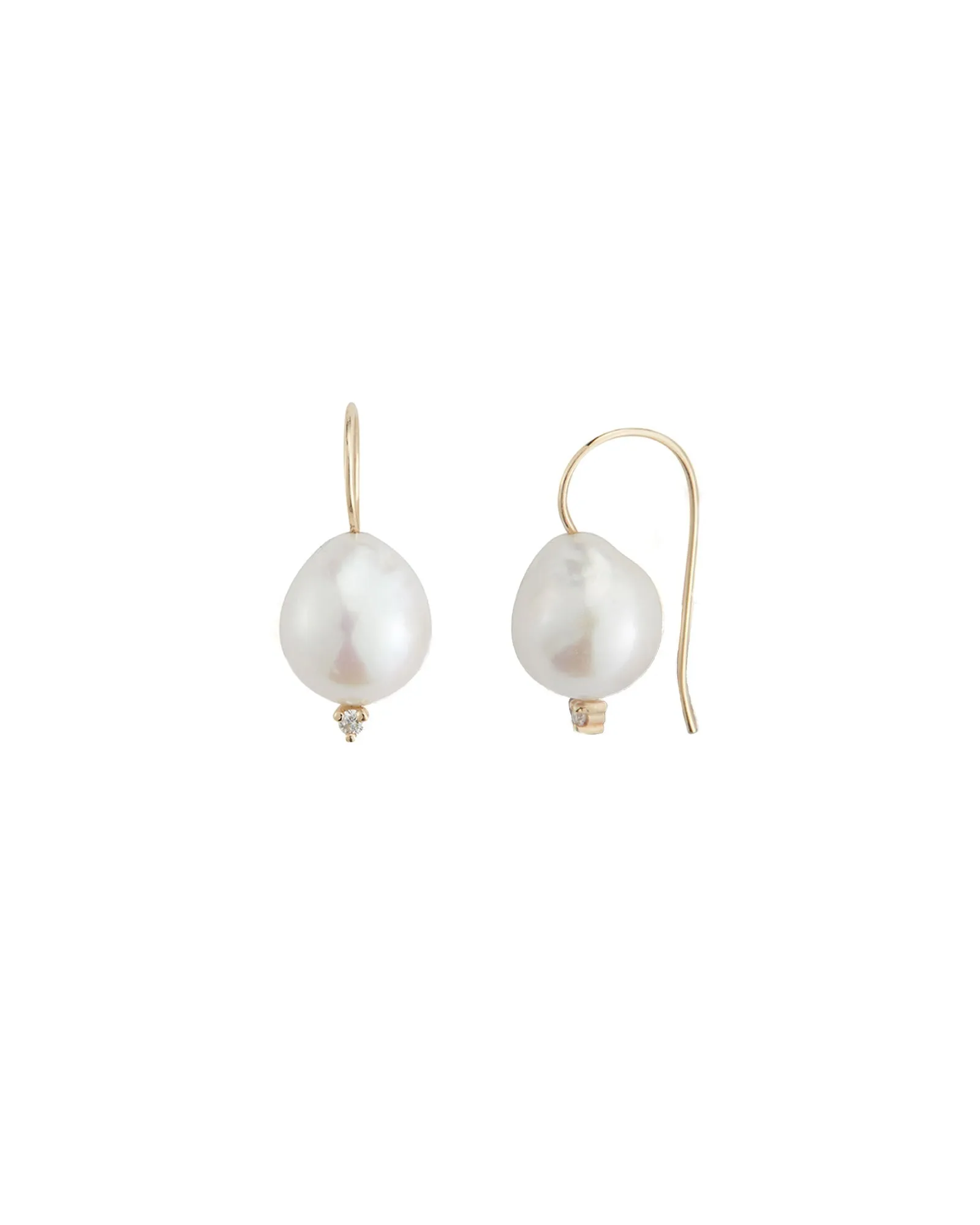 French Wire Large Pearl + Diamond Earrings sold by Blue Ruby