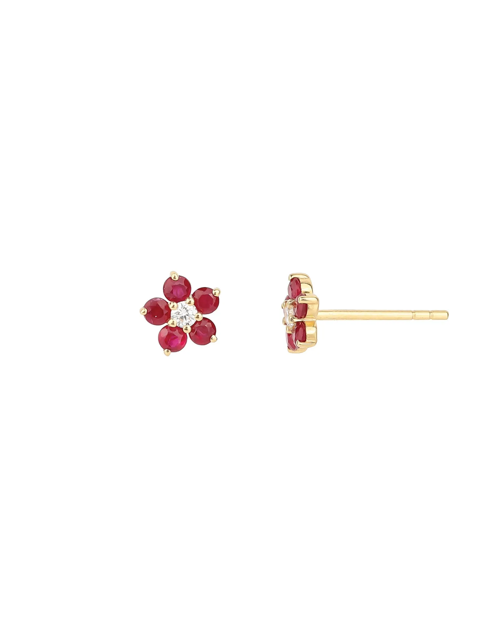 Ruby + Diamond Flower Studs sold by Blue Ruby