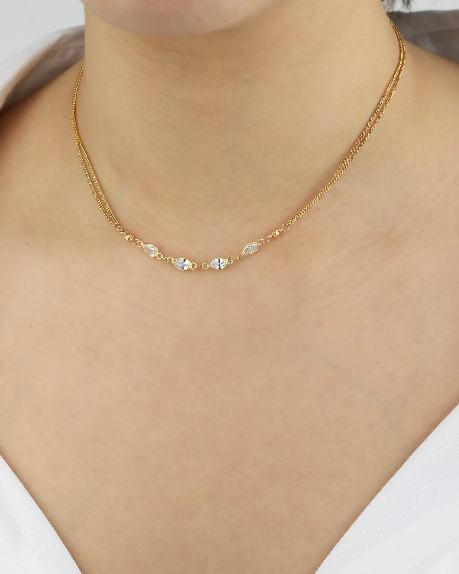 4 Teardrop CZ 2 Chain Necklace sold by Blue Ruby product image thumbnail 2