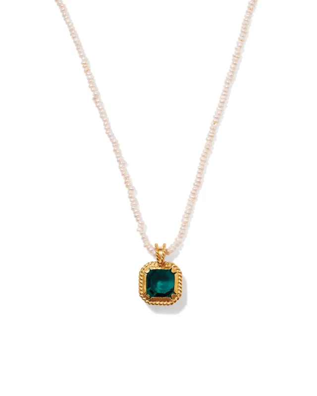 Square Emerald Pearl Necklace sold by Blue Ruby