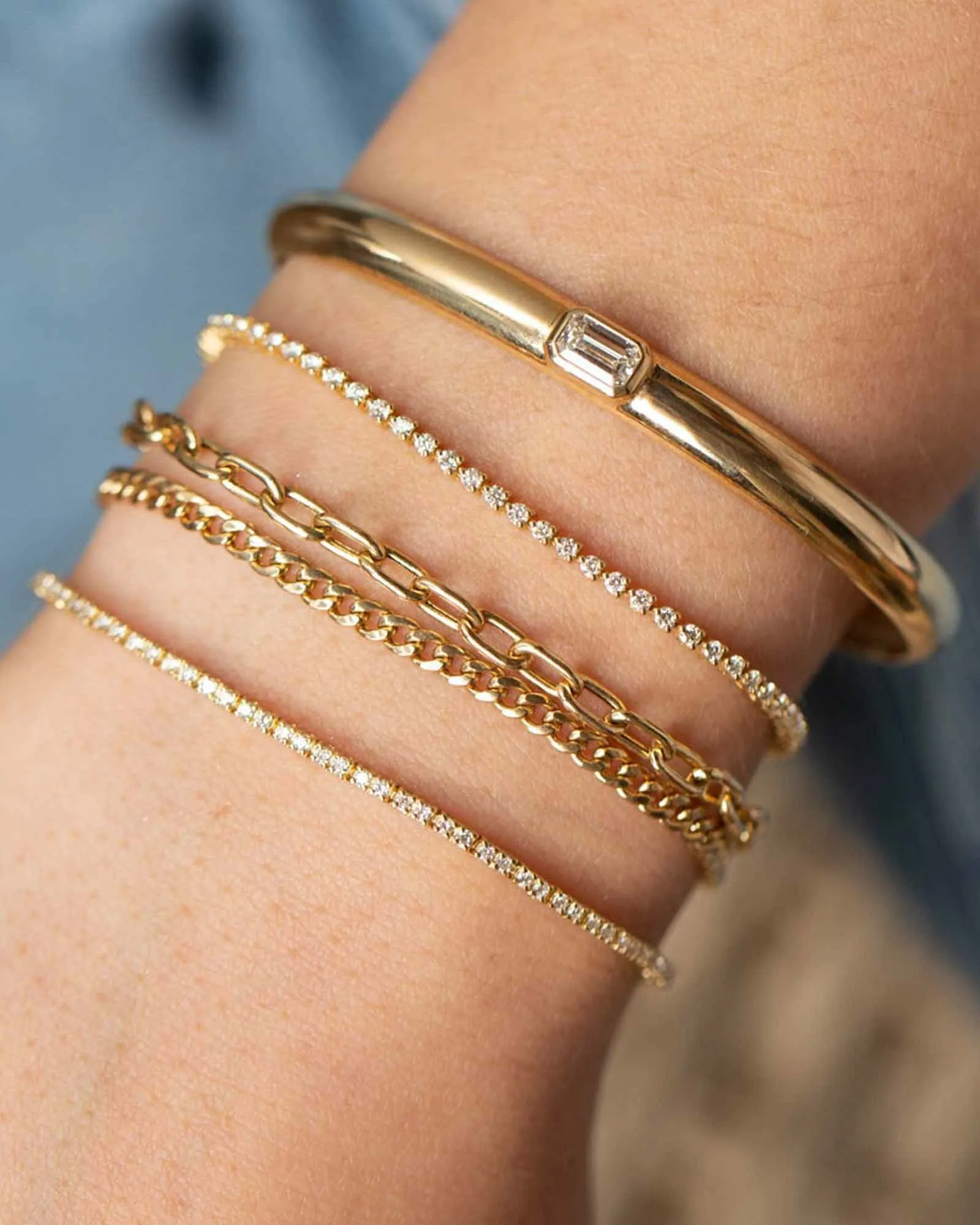 Small Curb + Medium Square Oval Link Double Chain Bracelet sold by Blue Ruby product image thumbnail 3