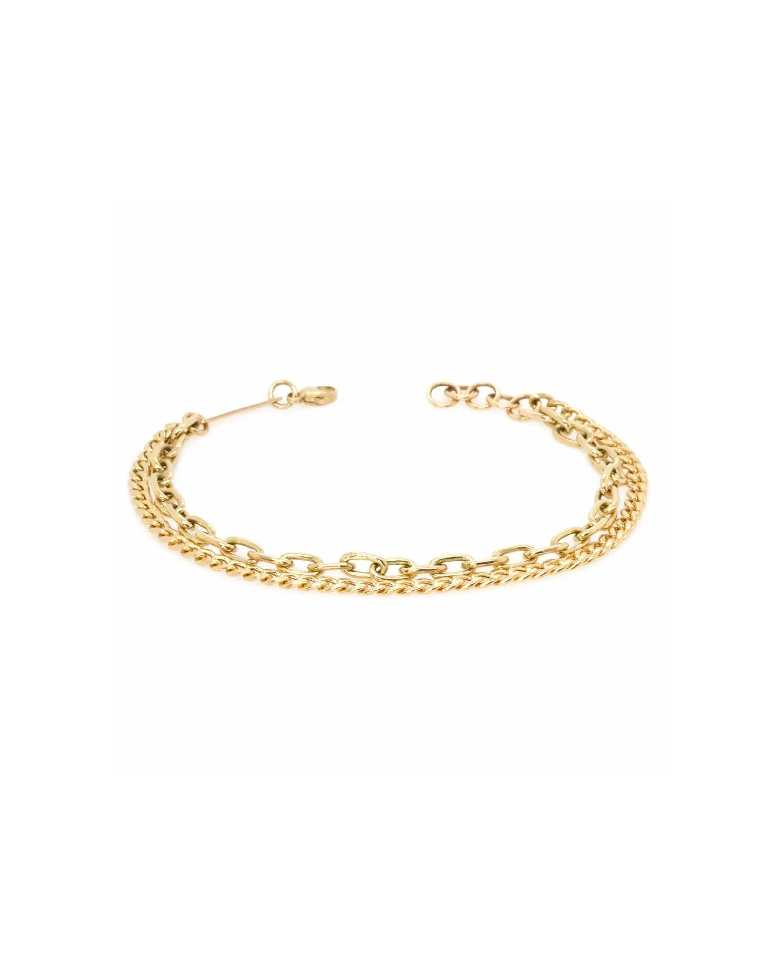 Small Curb + Medium Square Oval Link Double Chain Bracelet sold by Blue Ruby