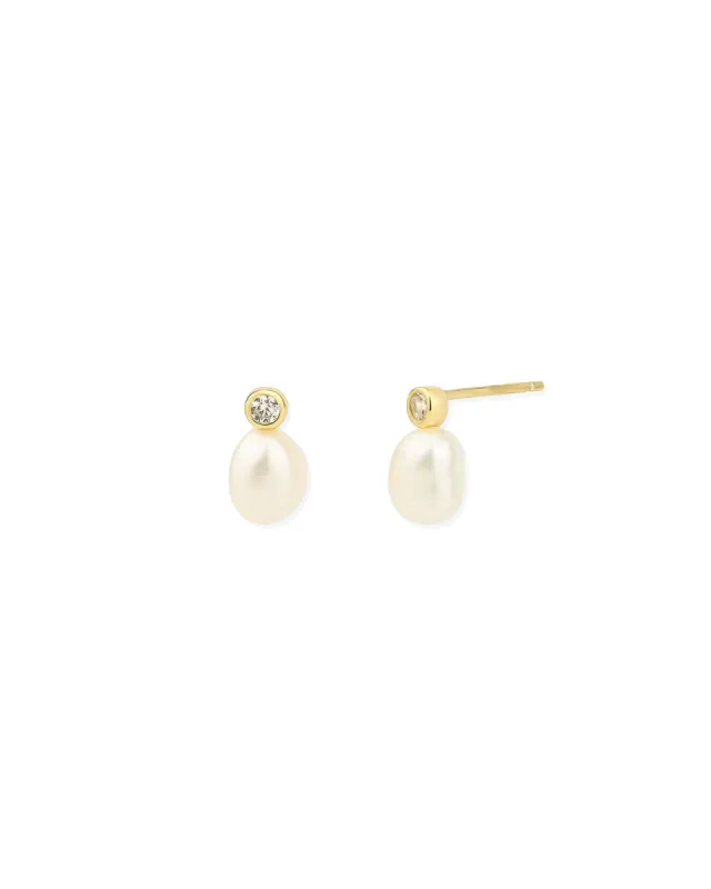 Bezel CZ Pearl Drop Studs sold by Blue Ruby
