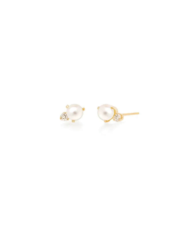 Pearl + Diamond Studs sold by Blue Ruby