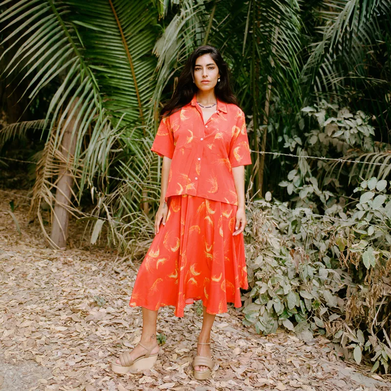 RIDING SKIRT TOMATÉ CAMARÓN SILK sold by Beatrice Venezuela