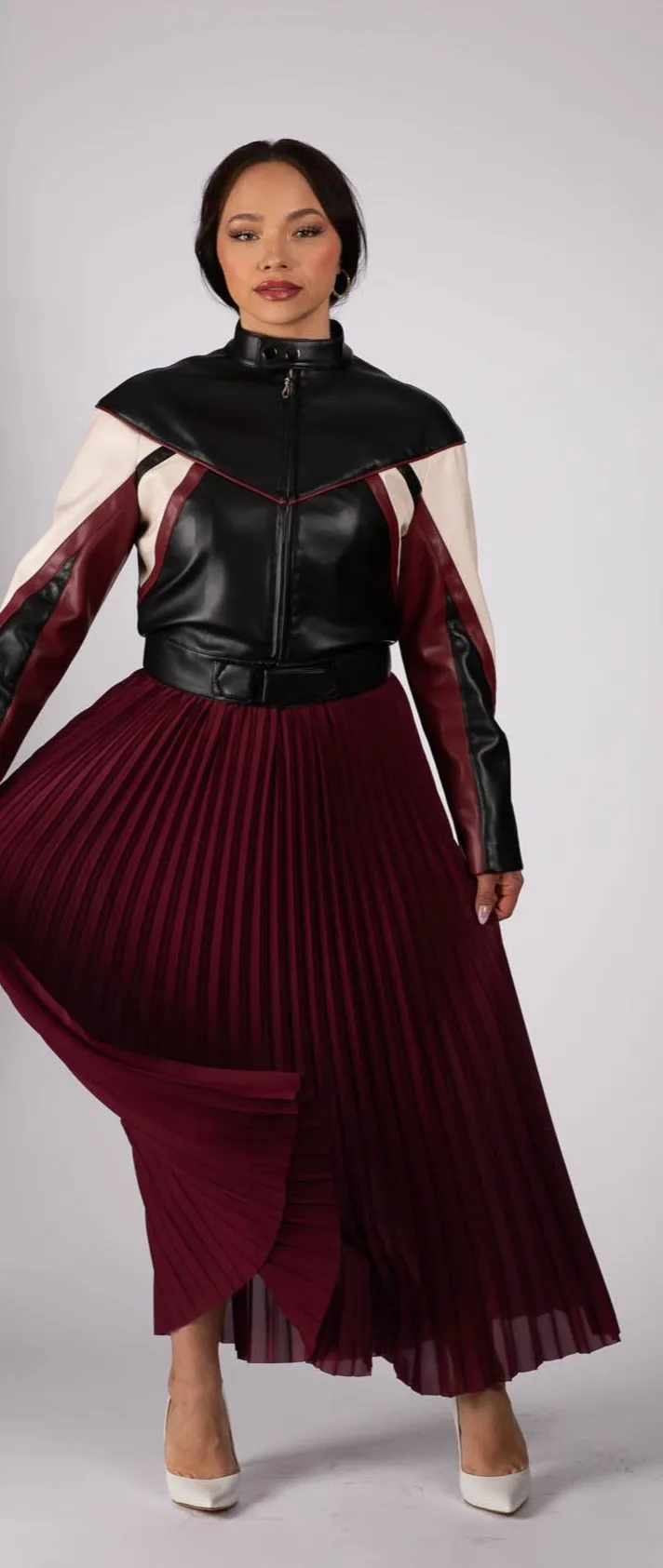 Burgundy Pleated Maxi Skirt (Pre-Sale) sold by Lesley Hampton product image thumbnail 3