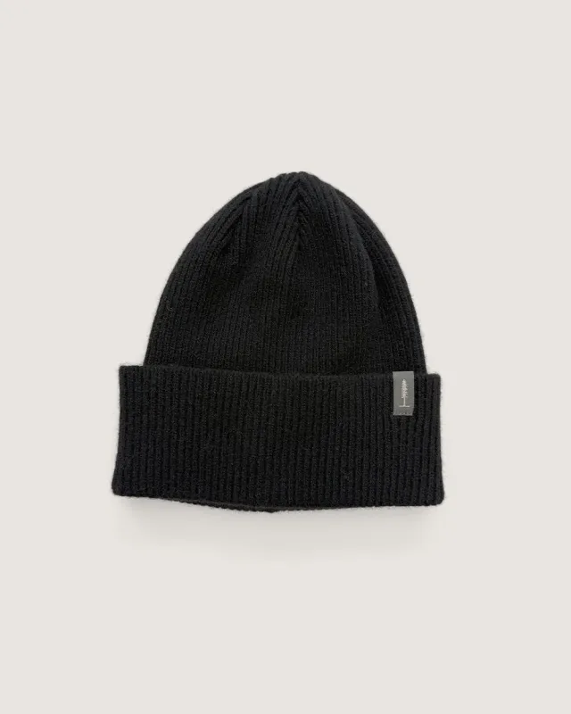 The Ribbed Merino/Cashmere Tree Toque - Black sold by Ecologyst