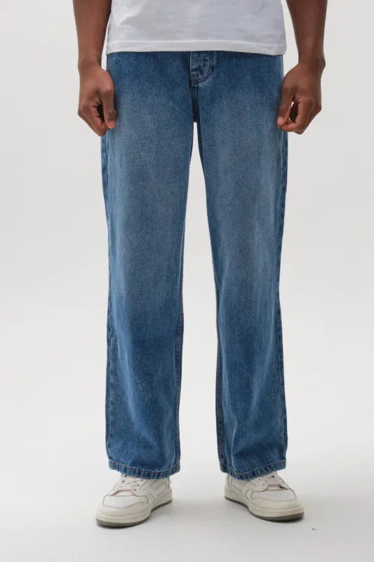 Southbank Loose Fit Rigid Denim Jeans - Mid Blue made by B Couture