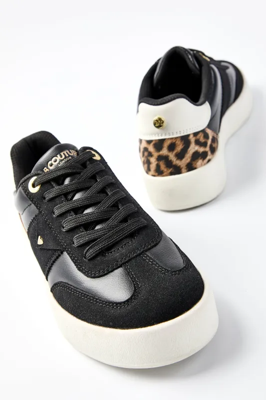 Ampton Low-Profile Trainer - Black/Leopard made by B Couture