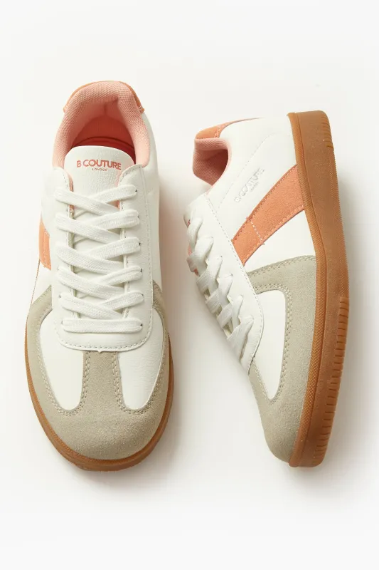 Fairfield Low-Profile Trainer - White/Coral sold by B Couture
