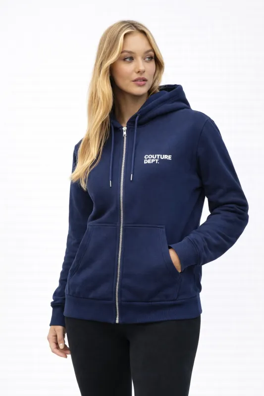 Heavyweight Oversized Couture Dept Zip Hoodie - Blue made by B Couture