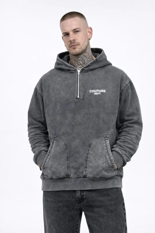Heavyweight Oversized Couture Dept 1/4 Zip Hoodie - Charcoal made by B Couture