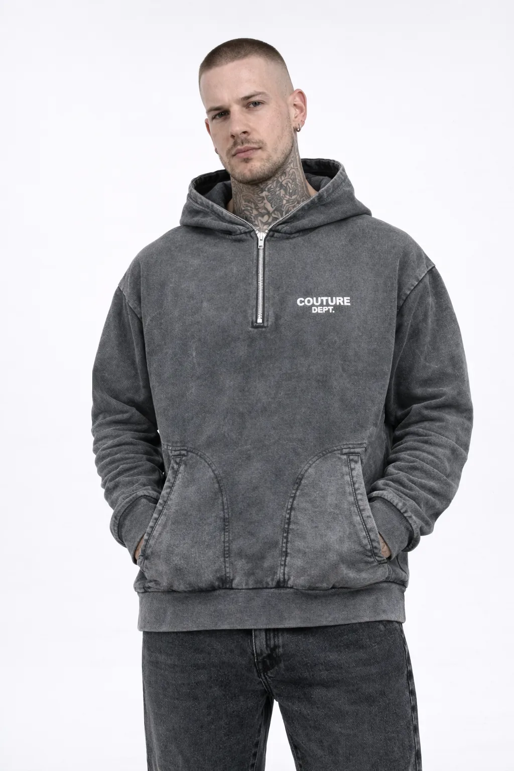 Heavyweight Oversized Couture Dept 1/4 Zip Hoodie - Charcoal sold by B Couture